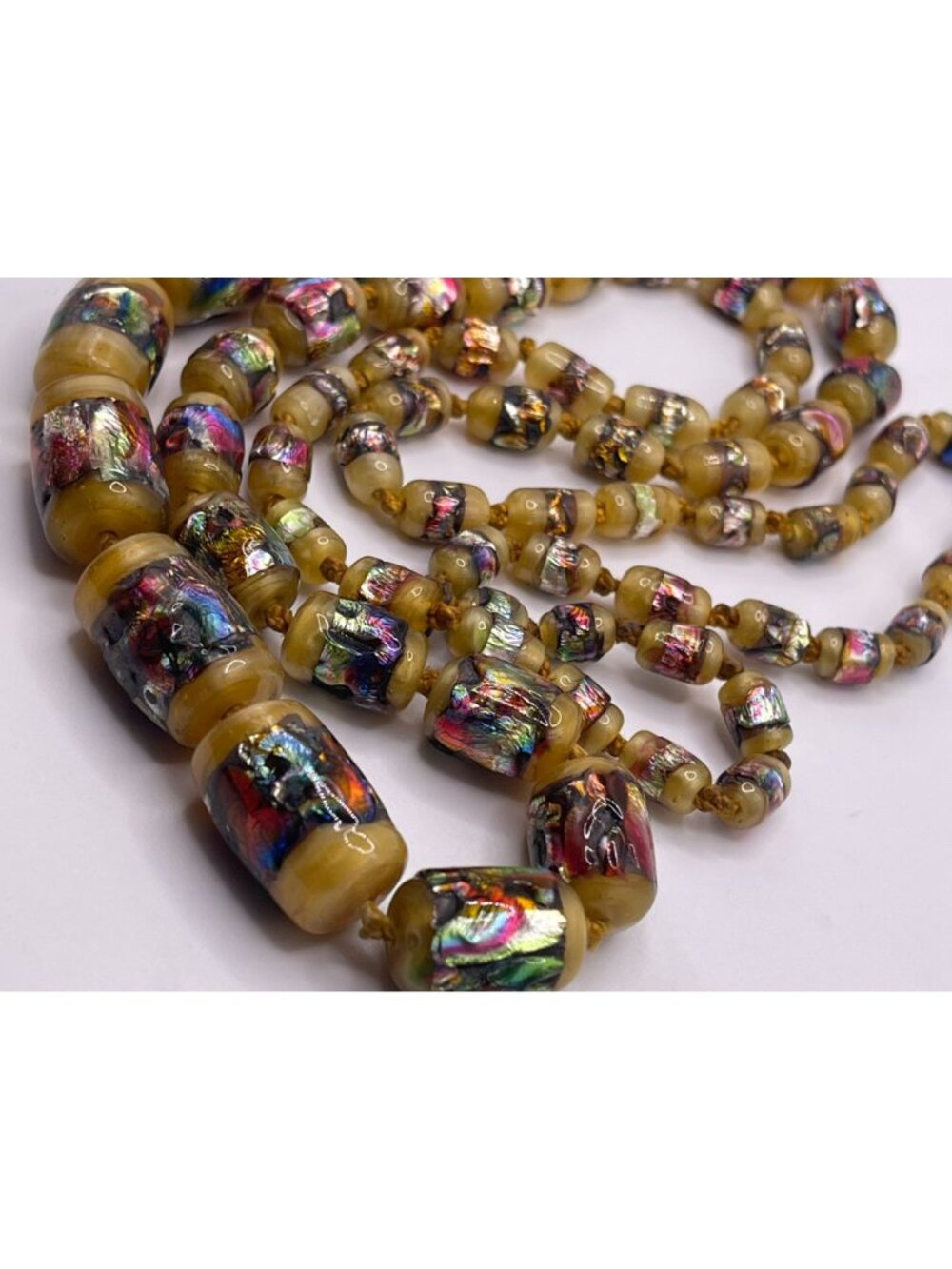 Vintage 1930s Italian Murano Yellow Glass Foil Beaded Necklace Art Nouveau Jewel - Picture 5 of 16